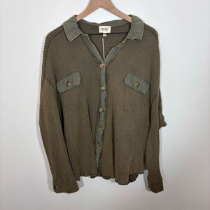 BIBI oversized waffle lumberjane knit top NEW with tags NWT Size Small Green